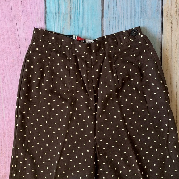 Vintage Brown Polka Dot high waist wide leg Women's Pants - Picture 3 of 7